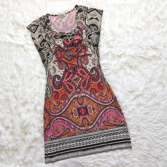 ONE WORLD Dresses & Skirts - 🔴CLEARANCE! One World Cowl Neck Jersey Dress - Abstract Orange/Pink